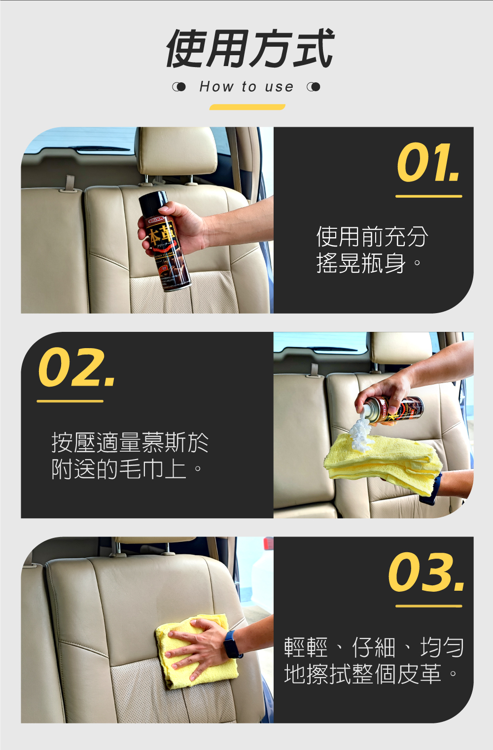 日本Willson皮革清潔維護劑_使用方式